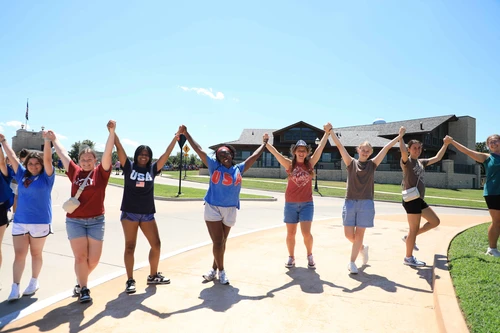 college students smiling